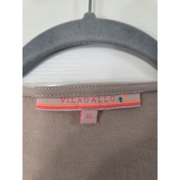 Vilagallo Cream Gold Sheen Shiny Flowy Boho Chic Peasant Top Blouse, Size Large - Picture 2 of 10